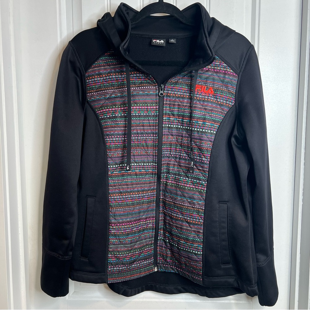Women's FILA Runswift Printed Micro Fleece Hooded Zip Front Jacket. Size Large.